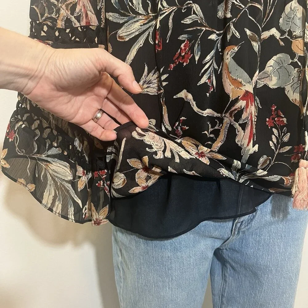 Anthropologie Maeve Odette Floral Peasant Blouse Size XS Bell Sleeves Lined - Picture 11 of 13